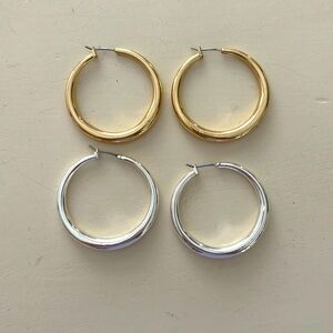 Chico’s Cassie Circle Earrings 1.5” size, Gold and silver hoops (2pairs)